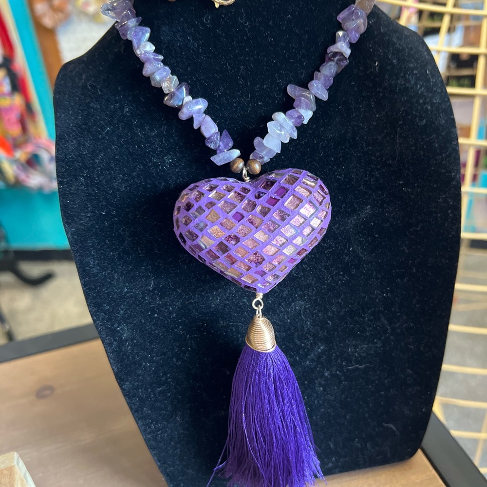 Elegant Purple Heart Necklace with Tassel